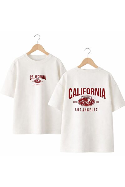 playwear Calfornia 1886 since Back and Front Chest Printed 100% Cotton Oversi...