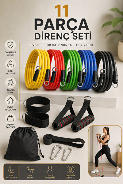 Soft Kare 11 Parça 5 Seviyeli Direnç Bandı Seti – Ayarlanabilir Pilates, Fitn...
