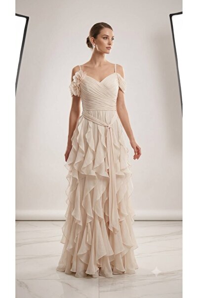 FOR COSTUME Askılı Bağcık Detaylı Abiye-10589