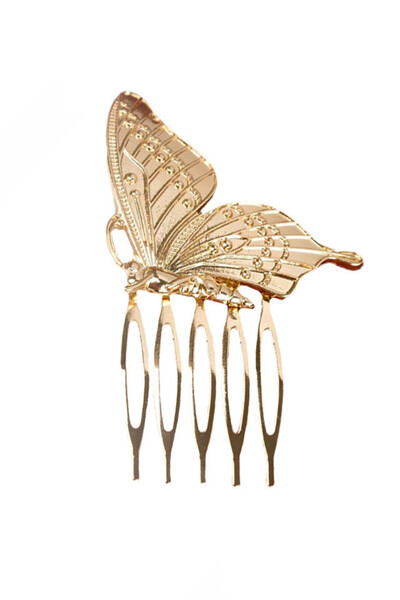 VeeShop Pieptene pentru par, model fluture cu aripile stranse - Auriu