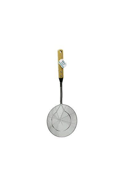 İ22-290 Kevgir 15-16CM Sap: 26CM Derin Çelik Metal Bambu Ahşap Saplı