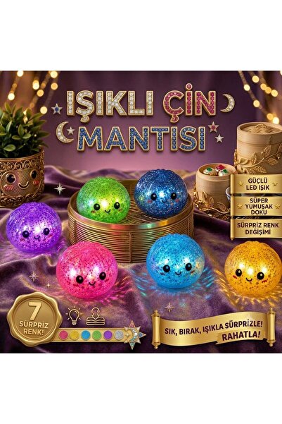 L'Opaline Işıklı Simli Büyük Boy Çin Mantısı Squishy Oyuncak | Yumuşak Işıklı Oyuncak |Sürpriz Renk | Viral Dumpling Squishy |