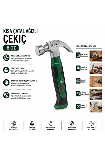 Bosch -1 600 A02 ZA3 Kısa Çatal Çekiç 16CM 431 8OZ Ergonamik Yumuşak Sap