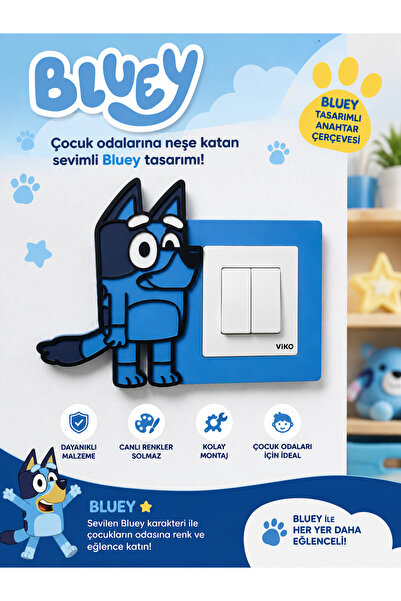 Decorius Bluey Çizgi Karakter Tasarımlı Anahtar & Priz Çerçevesi – Çocuk Odas...