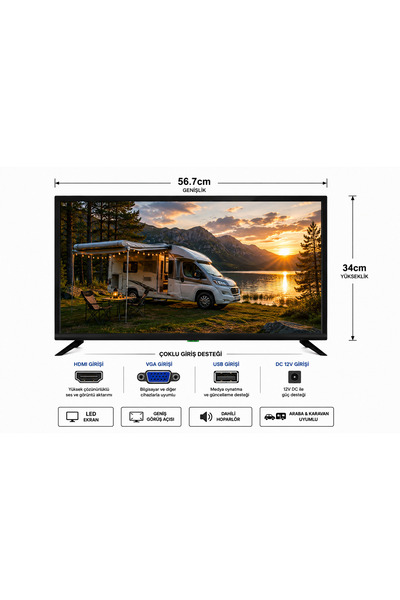 Navigold 24" 12V / 220V LED Monitör | HDMI, VGA, Dahili Hoparlör, Kumandalı