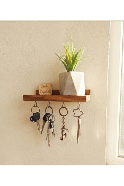 hiraca Doğal Çam Ağacı Duvar Tipi Anahtarlık ve Dekoratif Raf - 30x9 cm Duvar...