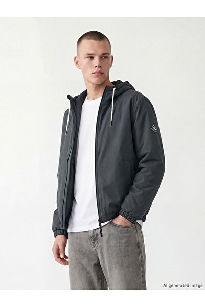 LC Waikiki Xside Anthracite Comfortable Fit Hooded Men's Coat