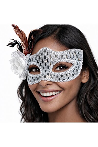 Marsilyan Silver Color Feathered Ball Mask Women's Party Accessory () Ilkel-G...