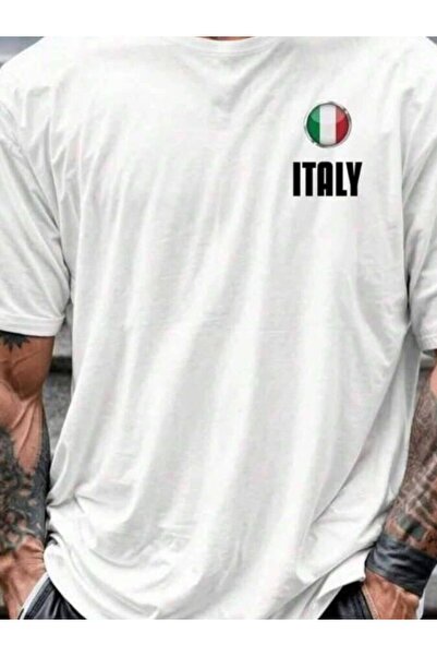 26LIK طباعة صيفية مضحكة - شعار العلم الإيطالي مع النص ITALIA، تي شيرت رجالي ب...