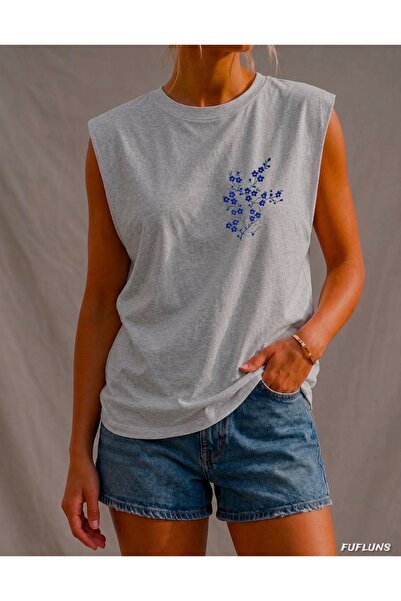 FUFLUNS Collar Flower Printed Women's Regular Fit Crew Neck Sports Sleeveless...