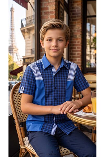 Louis Kids Modelli Checkered Trend Short Sleeve Children's Shirt