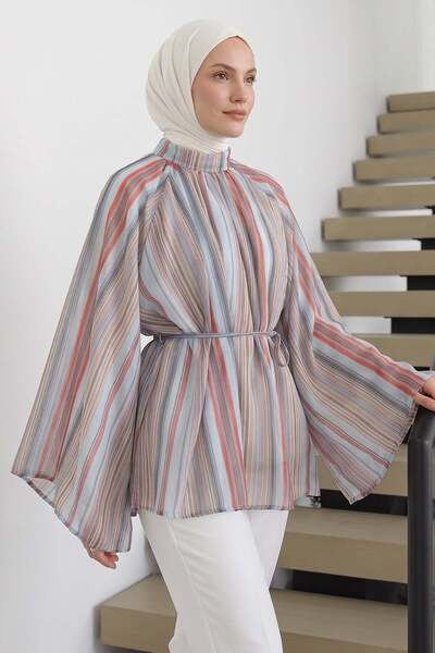 Salih Çelebi Striped Raglan Sleeve Tunic 260203 - Blue
