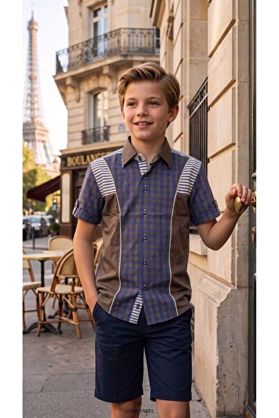 Louis Kids Modelli Checkered Trend Short Sleeve Children's Shirt