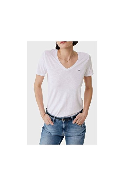 MEXX Fashion Γυναικείο Αθλητικό T-shirt με V Λαιμόκοψη Λευκό