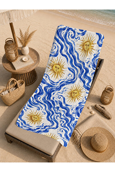 Evmila Retro Psychedelic Blue Yellow Floral Wavy Patterned 70X150 Beach Towel...