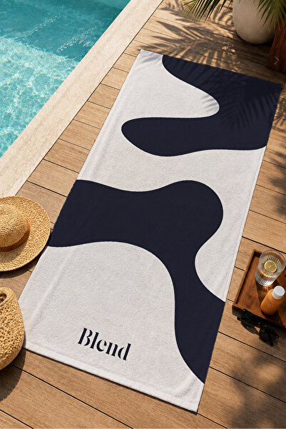 Evmila Modern Black and White Wavy Abstract Patterned 70X150 Beach Towel - Di...