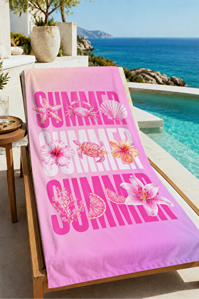 Evmila Pop Art Pink Summer Typographic Patterned 70X150 Beach Towel - Digital...