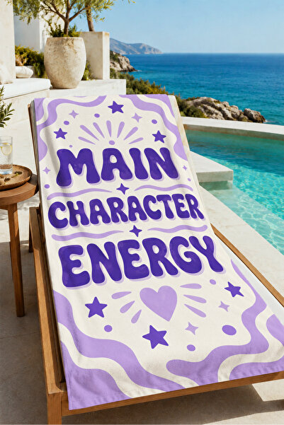 Evmila Retro Main Character Energy Purple Patterned 70X150 Beach Towel - Digi...