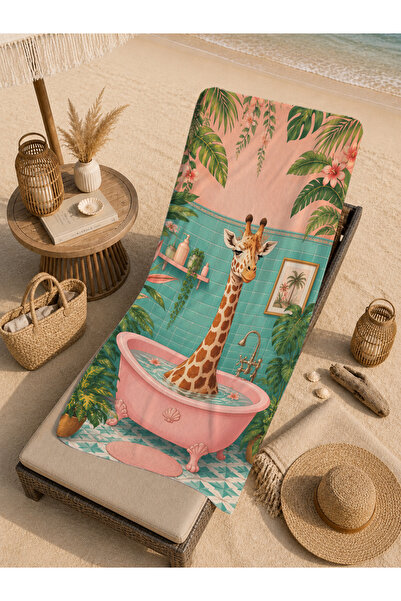 Evmila Prosop de plajă cu model tropical girafă în cadă, 70x150 - Prosop de b...