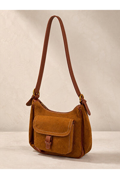 Luminos Butik Women's Tan Suede Look Covered Crossbody Bag Cnt729