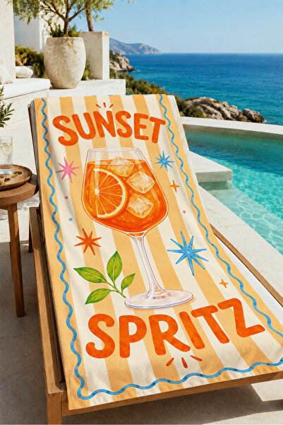Evmila Prosop de plajă 70x150 cu model de cocktail scris Retro Sunset Spritz ...