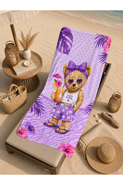 Evmila Tropical Hula Skirted Teddy Bear Patterned 70X150 Beach Towel - Digita...