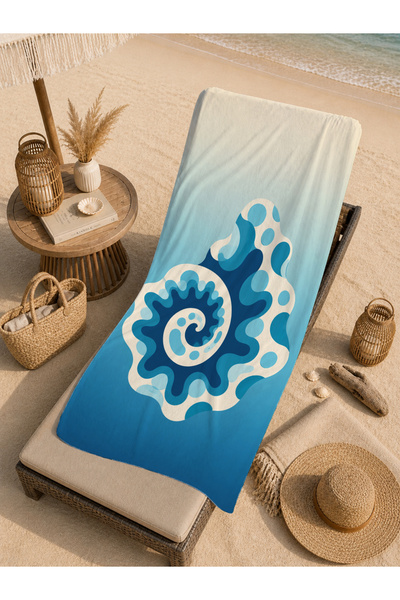 Evmila Prosop de plajă modern, albastru, cu model spiralat de scoici de mare,...
