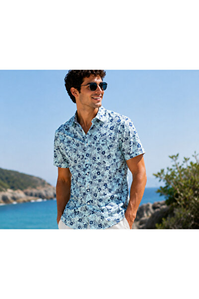 Amazon Essentials Men's Slim Fit Stretch Poplin Shirt, Short Sleeve Navy