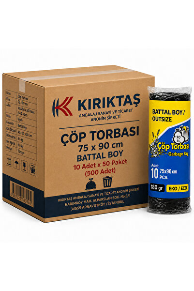 Broken Stone Battal Size Garbage Bag Eco Black 75 X 90 cm 180 Gr 50 Packs 1 B...