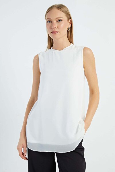 Fulla Moda Crew Neck Front Chiffon Sleeveless Tunic