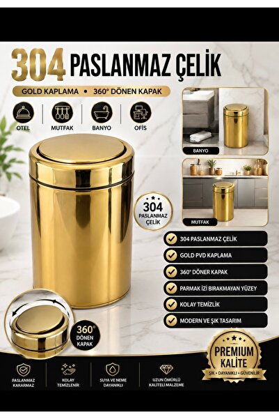 8 LT PASLANMAZ ÇÖP KOVASI - GOLD - KROM