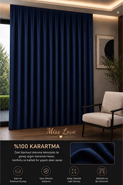 MISS LOVE Lüks A. Sınıf Özel Dikim Lacivert Blackout %100 Işık Geçirmez Fon P...
