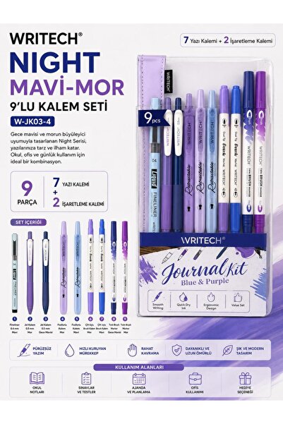 Writech W-JK03-4 Night Mavi-Mor Kalem Seti 9'lu