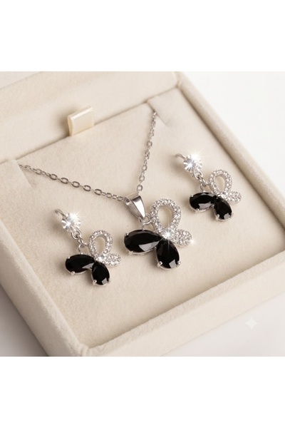velve Set bijuterii Feeling, colier cu pandantiv si cercei model fluture cu c...