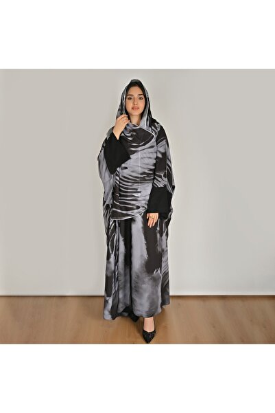 HAWRAA ABAYA Black and Gray Color Fashionable Print Beshat Design Abaya