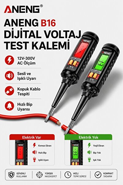 GLFTECH Dijital Voltaj Test Kalemi – 12-300V AC, NCV Temassız Gerilim Algılam...