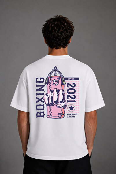 VSRN Tricou oversize alb cu imprimeu pe spate, design box japonez