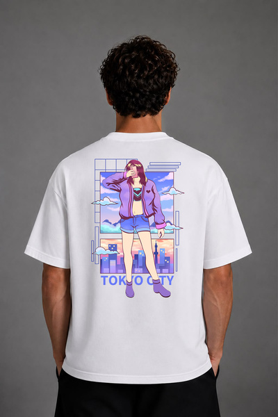 VSRN Γυναικείο μπλουζάκι Tokyoda Design με στάμπα στην πλάτη, λευκό, oversized