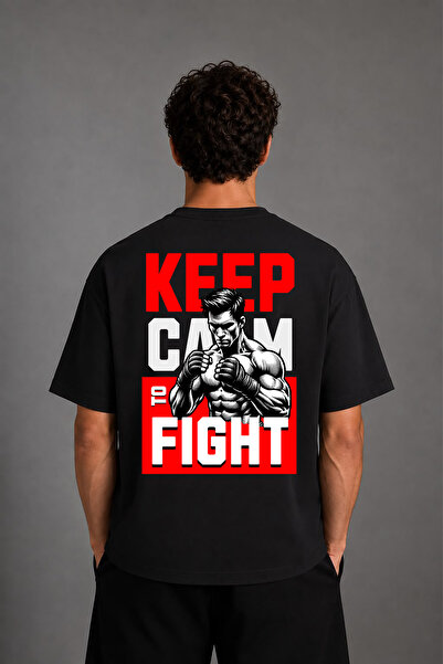 VSRN Μπλουζάκι Keep Calm Fight Design με στάμπα στην πλάτη, μαύρο, oversized