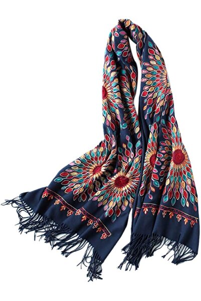 Urban CoCo Women's Embroidered Oversize Tassel Shawl Scarf