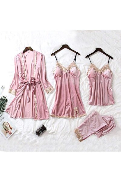 GENERAL Fashion Velvet Warm Winter Pyjamas Sets for Women, 4 Pieces