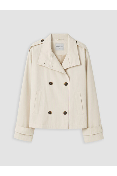 LC Waikiki Ecru High Collar Double Breasted Women's Trench Coat