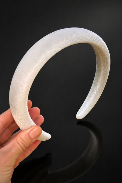 ByMerve Bym404 Minimal White Velvet Women's Hair Crown Daily Elegant Soft Accessory