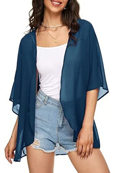 Indian's Women's Solid Puff Sleeve Kimono Cardigan Loose Cover Up Casual Blou...
