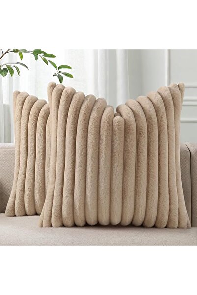 Pallene Faux Fur Plush Throw Pillow Covers 18x18 Set of 2, Luxury Soft Fluffy...
