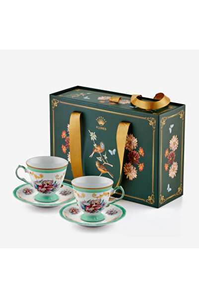 CHIARA ALESSI Flores Floral Green Porcelain Coffee Cup Set 100 ml