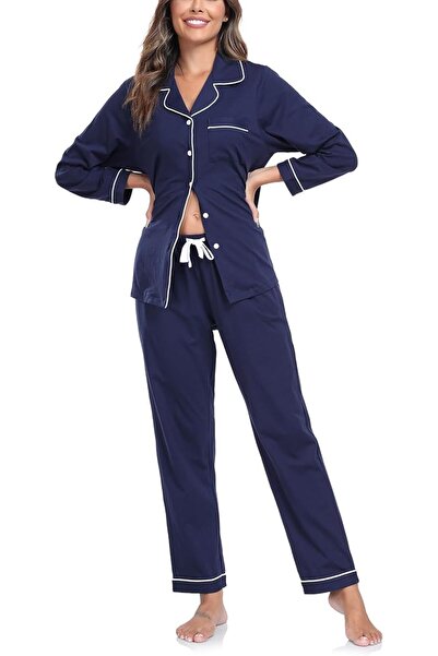 GENERAL COLORFULLEAF Women's 100% Cotton Long Sleeve Pajama Sets Button Down ...