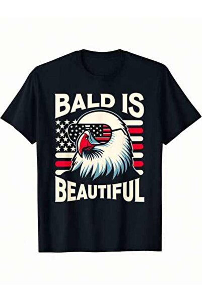 LİNA06 Men's Summer Outfits, Bald Is Beautiful Eagle Graphic Text Theme T-Shi...