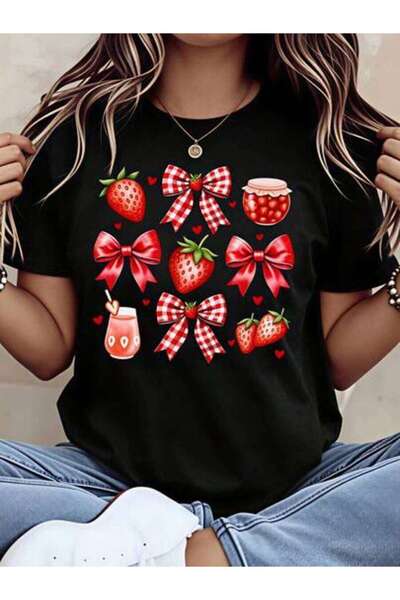 23ERVA Strawberry, Women's Bow And Fruit Design, Pure Cotton T-Shirt, Summer ...