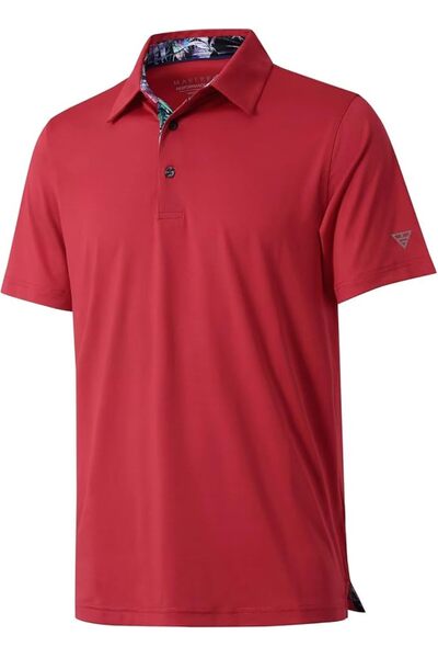 M MAELREG Men's Golf Polo Shirts Short Sleeve Striped Performance Moisture Wi...